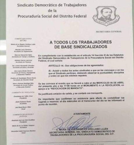 Obligan a sindicalizados para asistir al acto en apoyo a la Revocacion de Mandato promovido por Claudia Sheinbaum